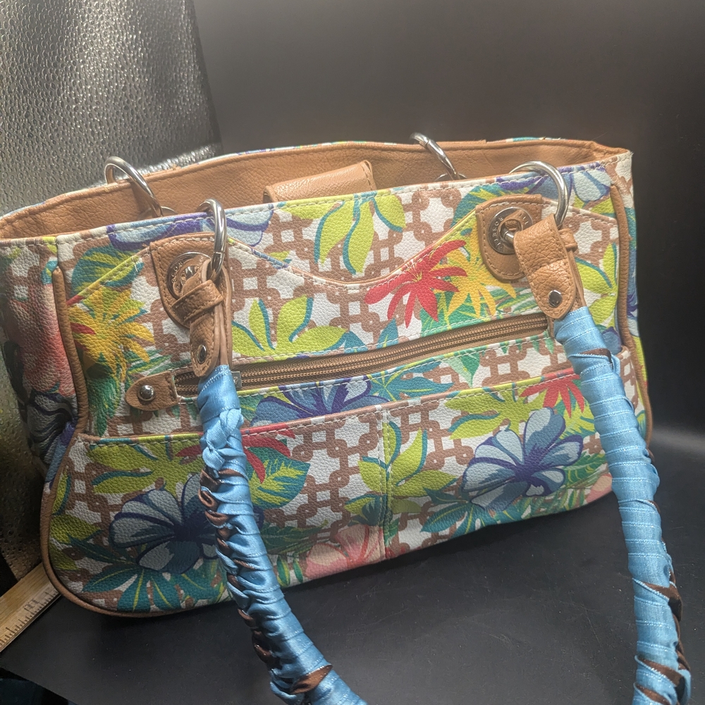 Vtg Rosetti Floral Shoulder Bag Tropical Bliss Purse With Crafted Ribbon Handle